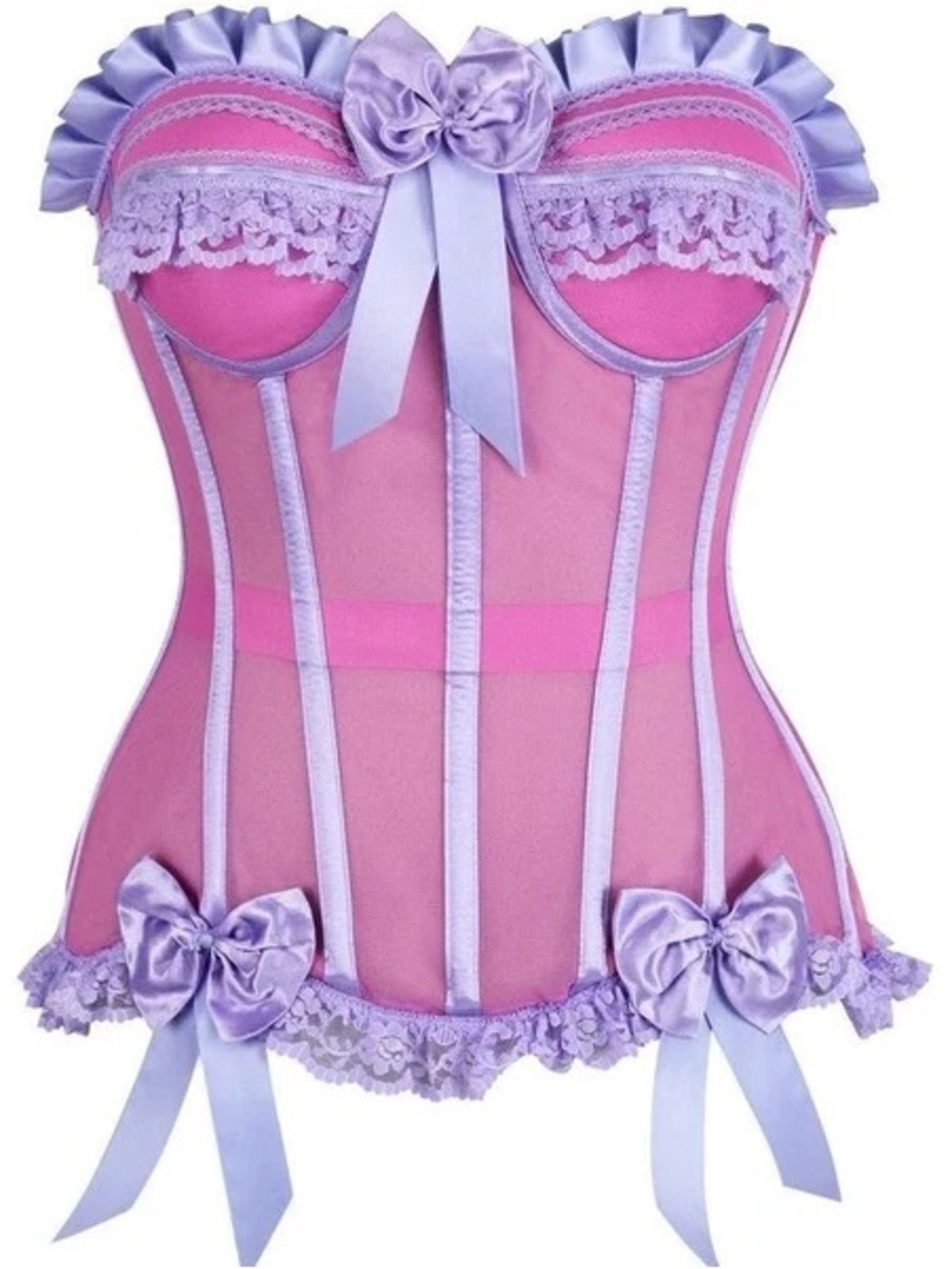 NWT Daisy Corsets Top Steel Boned Pink Bustier Corset with Lavender Trim- 6XL